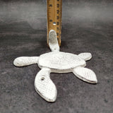 Cast Iron Antique White Sea Turtle Wall Hook (1 cast iron hook approx. 6+ inches) Functional Sea Turtle Wall Hanger for coastal home decor!