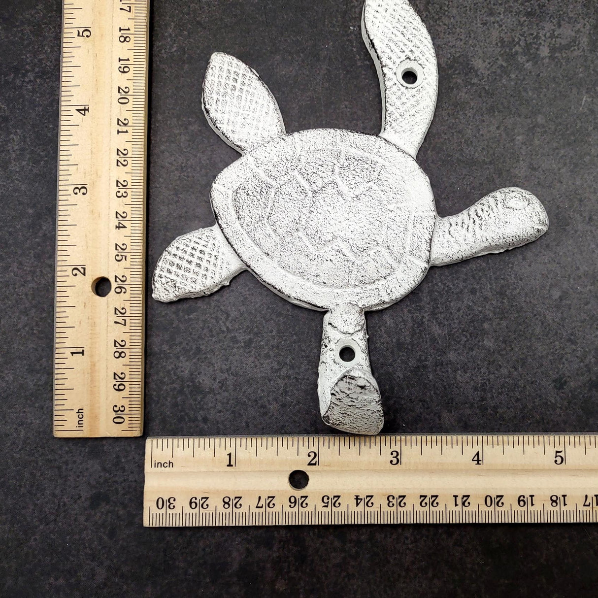 Cast Iron Antique White Sea Turtle Wall Hook (1 cast iron hook approx. 6+ inches) Functional Sea Turtle Wall Hanger for coastal home decor!