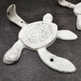 Cast Iron Antique White Sea Turtle Wall Hook (1 cast iron hook approx. 6+ inches) Functional Sea Turtle Wall Hanger for coastal home decor!