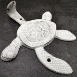 Cast Iron Antique White Sea Turtle Wall Hook (1 cast iron hook approx. 6+ inches) Functional Sea Turtle Wall Hanger for coastal home decor!