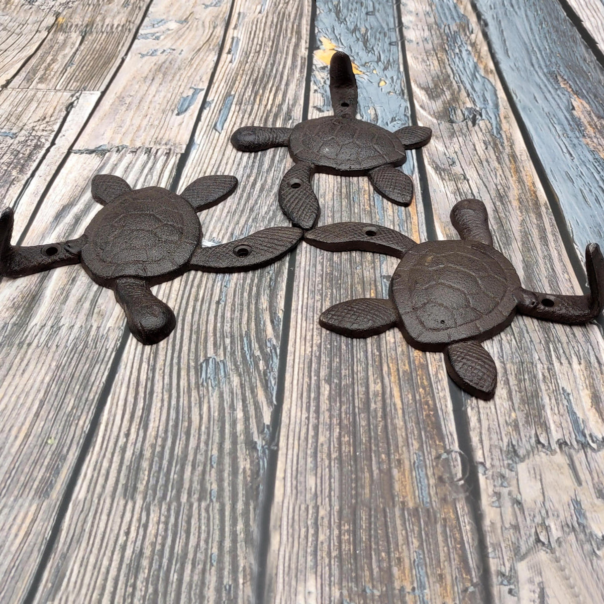 Dark Rust Cast Iron Sea Turtle Wall Hook (1 cast iron hook approx. 6+ inches) Dark Patina Sea Turtle Wall Hanger for coastal home decor!