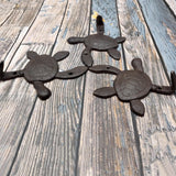 Dark Rust Cast Iron Sea Turtle Wall Hook (1 cast iron hook approx. 6+ inches) Dark Patina Sea Turtle Wall Hanger for coastal home decor!