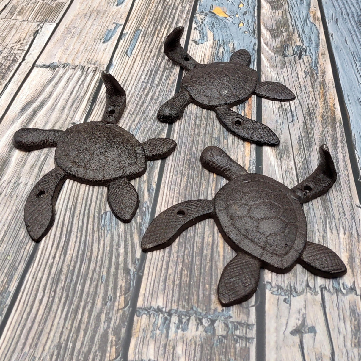 Dark Rust Cast Iron Sea Turtle Wall Hook (1 cast iron hook approx. 6+ inches) Dark Patina Sea Turtle Wall Hanger for coastal home decor!