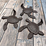 Dark Rust Cast Iron Sea Turtle Wall Hook (1 cast iron hook approx. 6+ inches) Dark Patina Sea Turtle Wall Hanger for coastal home decor!