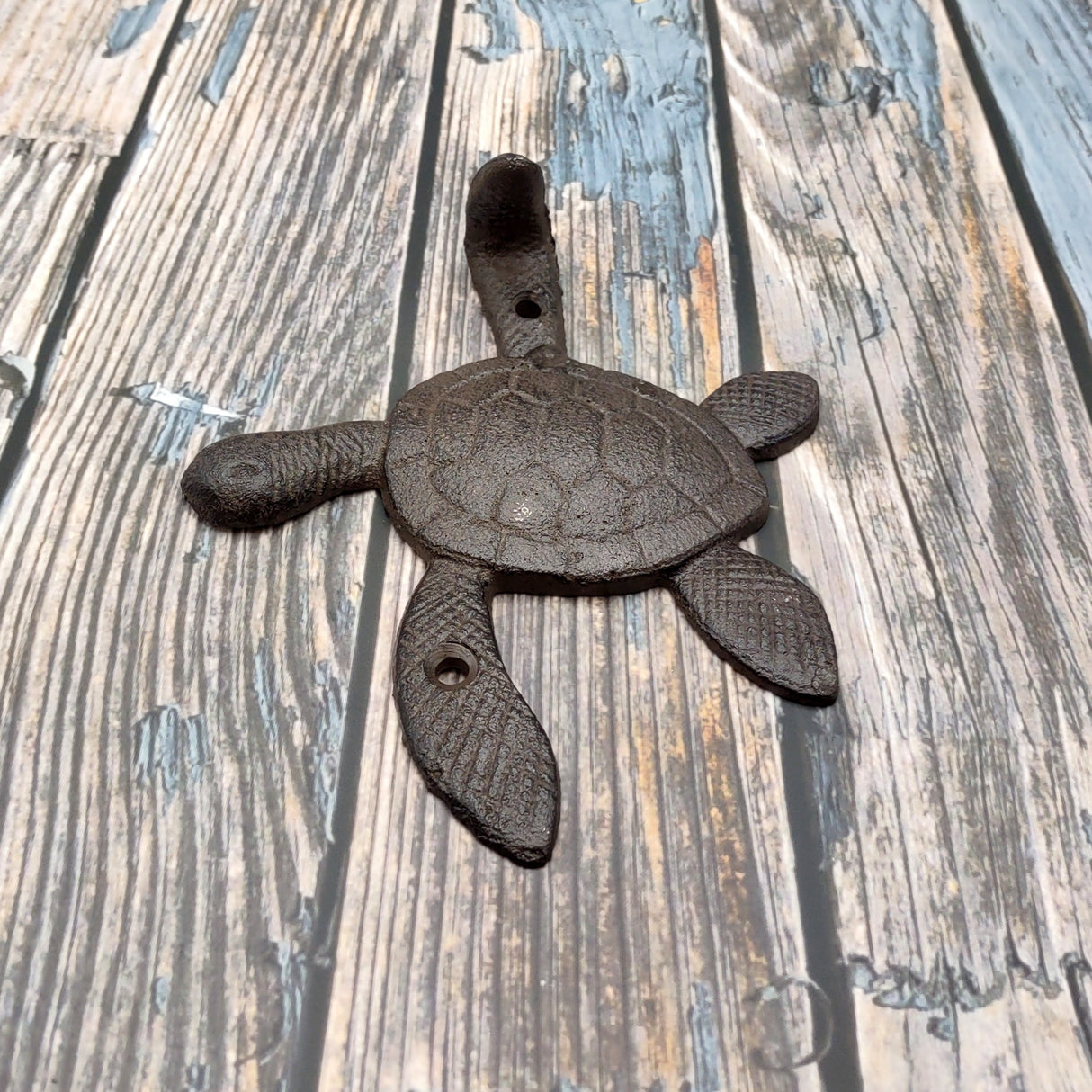 Dark Rust Cast Iron Sea Turtle Wall Hook (1 cast iron hook approx. 6+ inches) Dark Patina Sea Turtle Wall Hanger for coastal home decor!