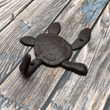 Dark Rust Cast Iron Sea Turtle Wall Hook (1 cast iron hook approx. 6+ inches) Dark Patina Sea Turtle Wall Hanger for coastal home decor!