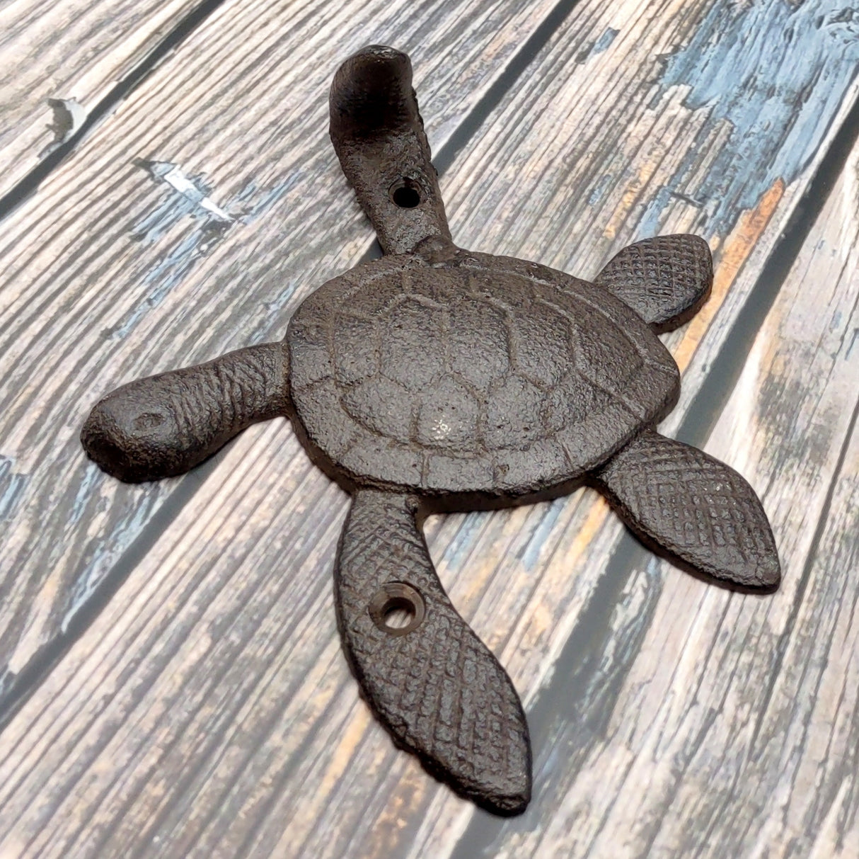 Dark Rust Cast Iron Sea Turtle Wall Hook (1 cast iron hook approx. 6+ inches) Dark Patina Sea Turtle Wall Hanger for coastal home decor!