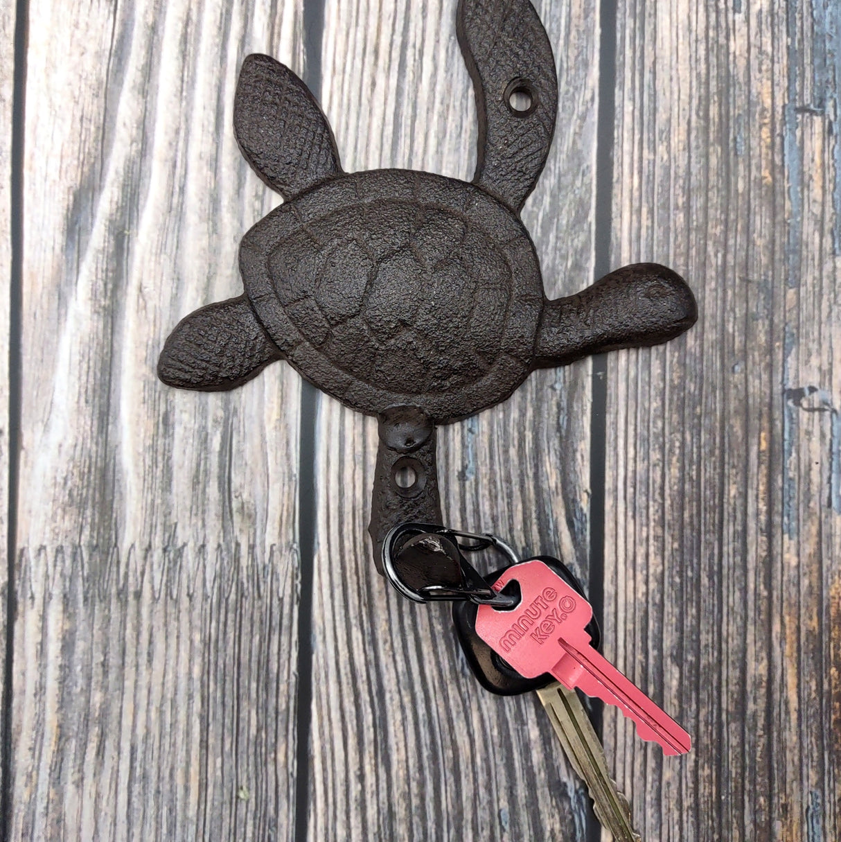 Dark Rust Cast Iron Sea Turtle Wall Hook (1 cast iron hook approx. 6+ inches) Dark Patina Sea Turtle Wall Hanger for coastal home decor!