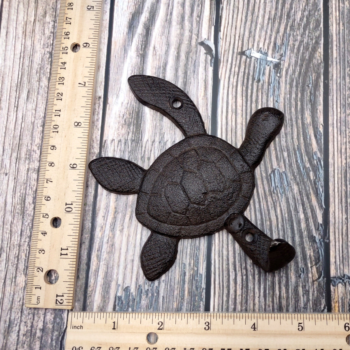 Dark Rust Cast Iron Sea Turtle Wall Hook (1 cast iron hook approx. 6+ inches) Dark Patina Sea Turtle Wall Hanger for coastal home decor!