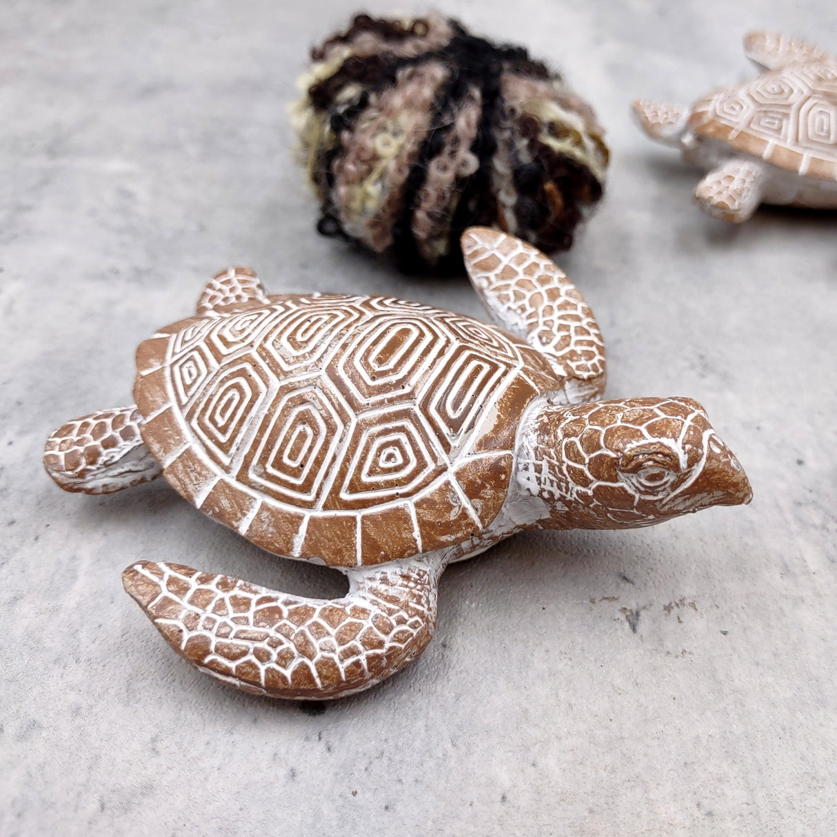 Brown Sea Turtle Figurine Weathered Resin (1 turtle approx. 3.75+ inches) Brown White Sea Turtle Statue for beach home decor & display!