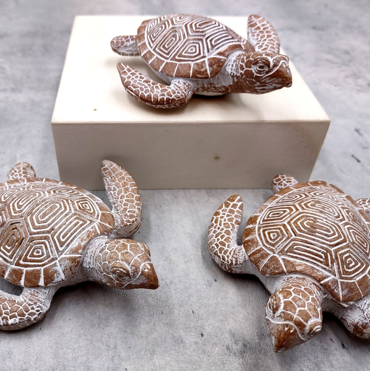 Brown Sea Turtle Figurine Weathered Resin (1 turtle approx. 3.75+ inches) Brown White Sea Turtle Statue for beach home decor & display!