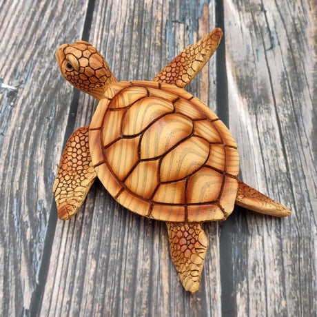 Sea Turtle Figurine Brown Wood Style (1 turtle approx. 5+ inches) Resin Sea Turtle Figure for coastal beach home display & decoration!