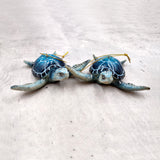 Blue Resin Sea Turtle Christmas Ornament (1 turtle approx. 4+ inches) Blue Resin Sea Turtle Figure for holiday decor & celebrations!