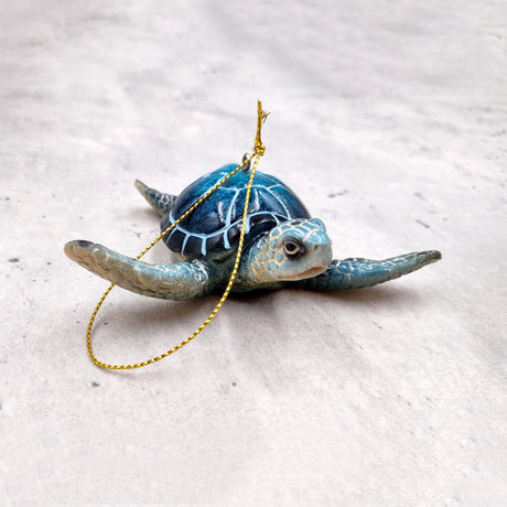 Blue Resin Sea Turtle Christmas Ornament (1 turtle approx. 4+ inches) Blue Resin Sea Turtle Figure for holiday decor & celebrations!