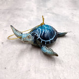 Blue Resin Sea Turtle Christmas Ornament (1 turtle approx. 4+ inches) Blue Resin Sea Turtle Figure for holiday decor & celebrations!