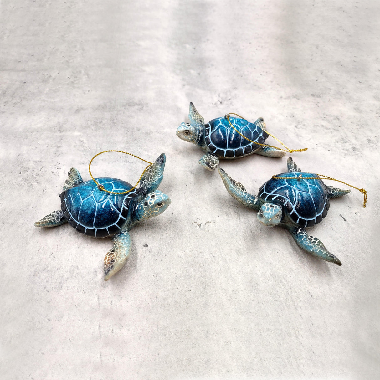 Blue Resin Sea Turtle Christmas Ornament (1 turtle approx. 4+ inches) Blue Resin Sea Turtle Figure for holiday decor & celebrations!
