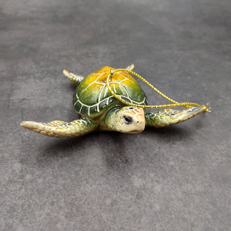 Green Resin Sea Turtle Christmas Ornament (1 turtle approx. 4+ inches) Green Resin Sea Turtle Figure for holiday decor & celebrations!
