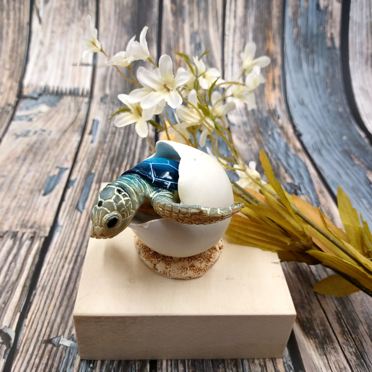 Blue Baby Sea Turtle Hatching Figure (1 turtle approx. 3+ inches) Blue Painted Resin Baby Turtle Egg Figure for coastal home décor!