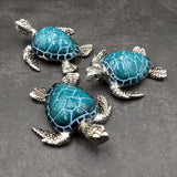 Silver Blue Sea Turtle Resin Painted Figurine (1 turtle approx. 3+ inches) Resin Silver Blue Sea Turtle Figure for gifting décor & display!