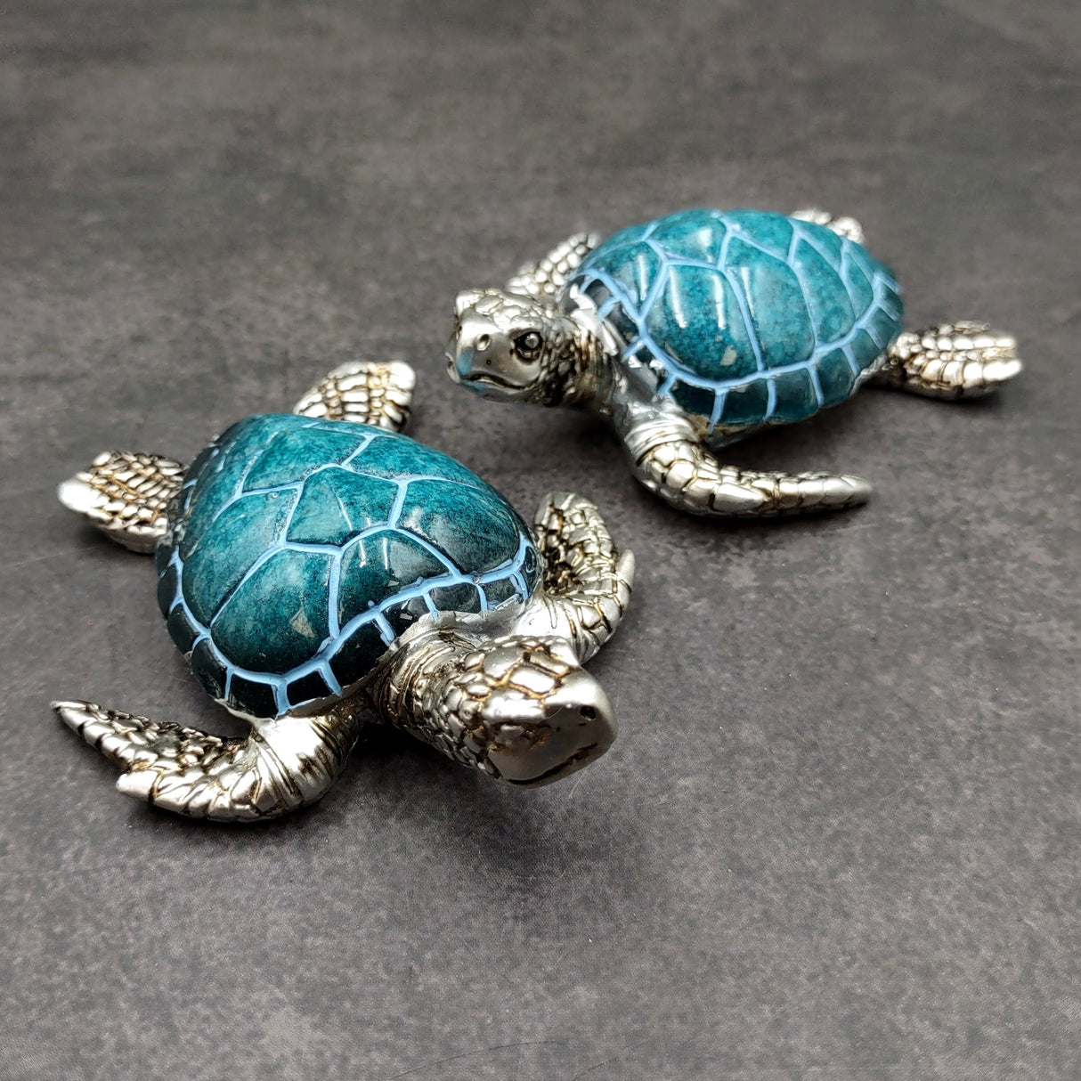 Silver Blue Sea Turtle Resin Painted Figurine (1 turtle approx. 3+ inches) Resin Silver Blue Sea Turtle Figure for gifting décor & display!