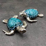 Silver Blue Sea Turtle Resin Painted Figurine (1 turtle approx. 3+ inches) Resin Silver Blue Sea Turtle Figure for gifting décor & display!