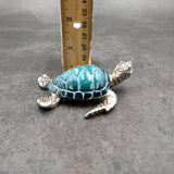 Silver Blue Sea Turtle Resin Painted Figurine (1 turtle approx. 3+ inches) Resin Silver Blue Sea Turtle Figure for gifting décor & display!