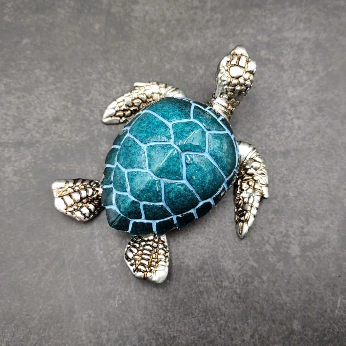 Silver Blue Sea Turtle Resin Painted Figurine (1 turtle approx. 3+ inches) Resin Silver Blue Sea Turtle Figure for gifting décor & display!