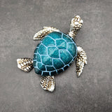 Silver Blue Sea Turtle Resin Painted Figurine (1 turtle approx. 3+ inches) Resin Silver Blue Sea Turtle Figure for gifting décor & display!