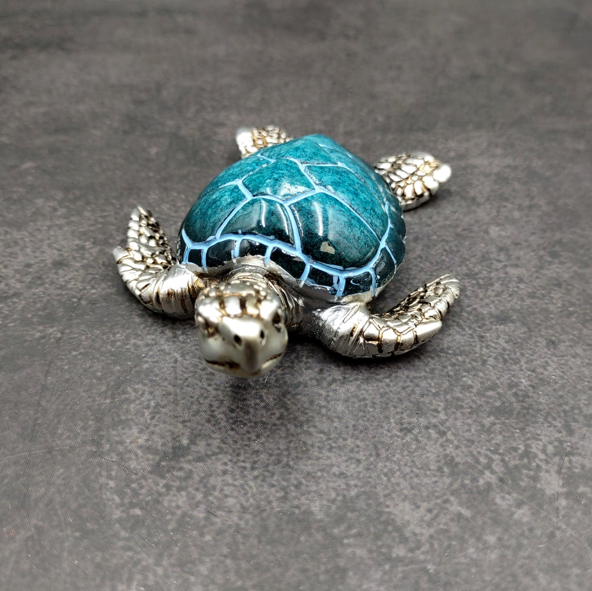 Silver Blue Sea Turtle Resin Painted Figurine (1 turtle approx. 3+ inches) Resin Silver Blue Sea Turtle Figure for gifting décor & display!