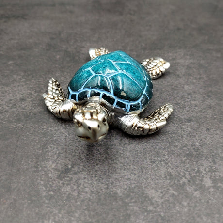 Silver Blue Sea Turtle Resin Painted Figurine (1 turtle approx. 3+ inches) Resin Silver Blue Sea Turtle Figure for gifting décor & display!