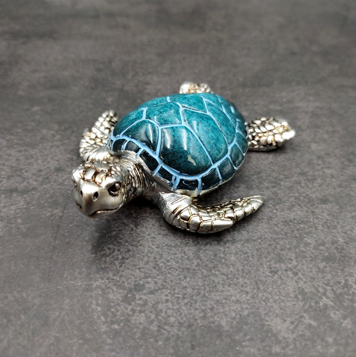 Silver Blue Sea Turtle Resin Painted Figurine (1 turtle approx. 3+ inches) Resin Silver Blue Sea Turtle Figure for gifting décor & display!