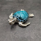 Silver Blue Sea Turtle Resin Painted Figurine (1 turtle approx. 3+ inches) Resin Silver Blue Sea Turtle Figure for gifting décor & display!