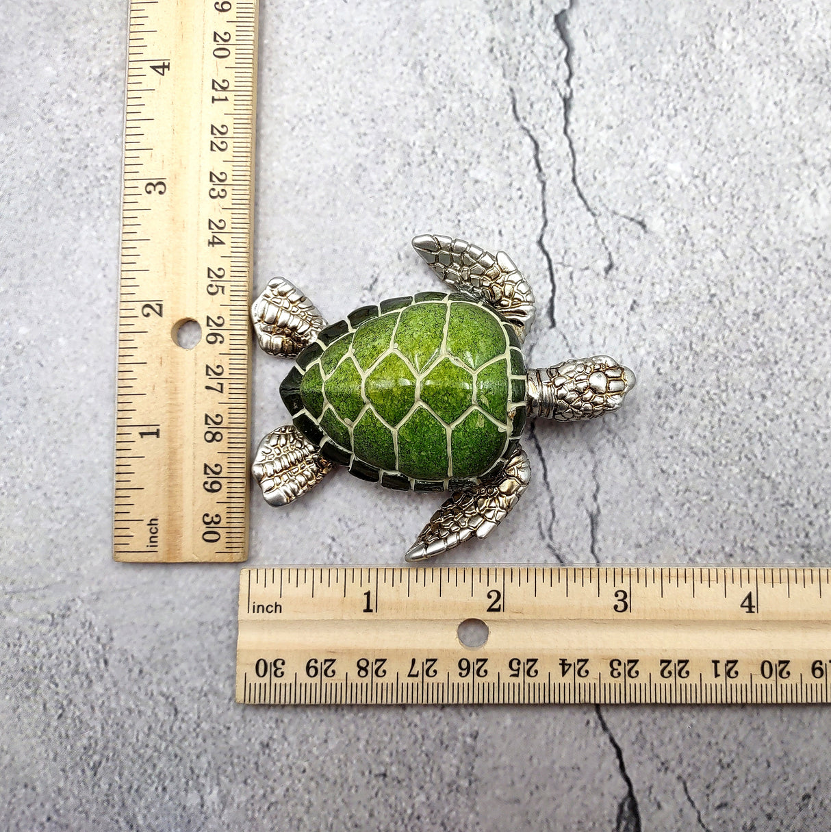 Silver Green Sea Turtle Resin Painted Figurine (1 turtle approx. 3+ inches) Resin Silver Green Sea Turtle Figure for gifting & display!