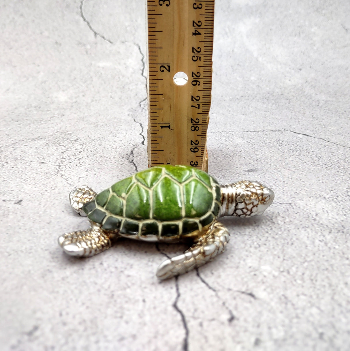 Silver Green Sea Turtle Resin Painted Figurine (1 turtle approx. 3+ inches) Resin Silver Green Sea Turtle Figure for gifting & display!