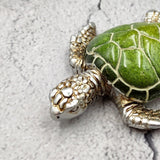 Silver Green Sea Turtle Resin Painted Figurine (1 turtle approx. 3+ inches) Resin Silver Green Sea Turtle Figure for gifting & display!