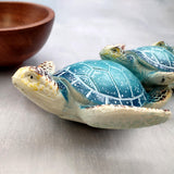 Blue Resin Sea Turtle Family Figurine (1 figurine approx. 8+ inches long) Blue Turtle Family Trio for coastal decor display and collecting!