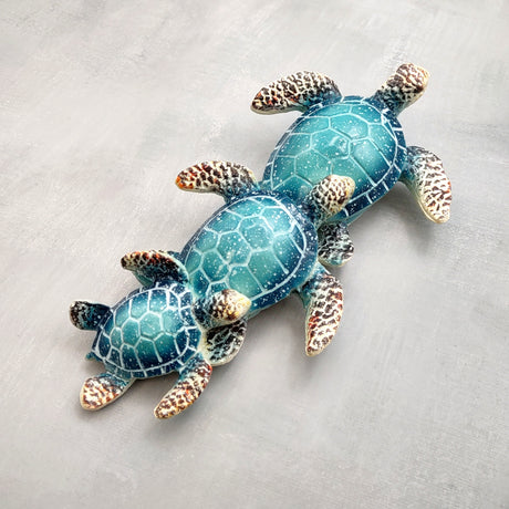 Blue Resin Sea Turtle Family Figurine (1 figurine approx. 8+ inches long) Blue Turtle Family Trio for coastal decor display and collecting!