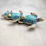 Blue Resin Sea Turtle Family Figurine (1 figurine approx. 8+ inches long) Blue Turtle Family Trio for coastal decor display and collecting!