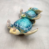 Blue Resin Sea Turtle Family Figurine (1 figurine approx. 8+ inches long) Blue Turtle Family Trio for coastal decor display and collecting!