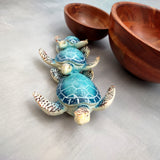 Blue Resin Sea Turtle Family Figurine (1 figurine approx. 8+ inches long) Blue Turtle Family Trio for coastal decor display and collecting!
