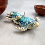 Blue Resin Sea Turtle Family Figurine (1 figurine approx. 8+ inches long) Blue Turtle Family Trio for coastal decor display and collecting!