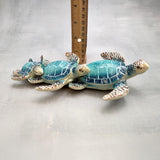 Blue Resin Sea Turtle Family Figurine (1 figurine approx. 8+ inches long) Blue Turtle Family Trio for coastal decor display and collecting!