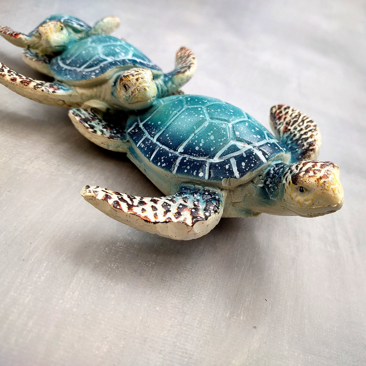 Blue Resin Sea Turtle Family Figurine (1 figurine approx. 8+ inches long) Blue Turtle Family Trio for coastal decor display and collecting!