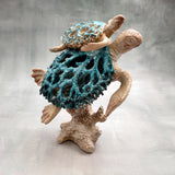 Sea Blue Mom & Baby Sea Turtles on Coral Figure (1 figure approx. 8+ inches tall) Blue Grey Sea Turtle Pair Figure for coastal home decor!