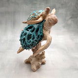 Sea Blue Mom & Baby Sea Turtles on Coral Figure (1 figure approx. 8+ inches tall) Blue Grey Sea Turtle Pair Figure for coastal home decor!