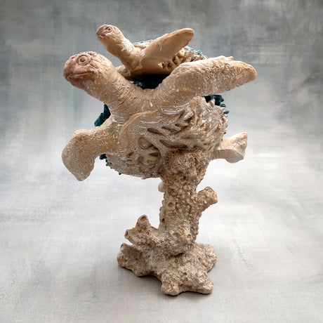 Sea Blue Mom & Baby Sea Turtles on Coral Figure (1 figure approx. 8+ inches tall) Blue Grey Sea Turtle Pair Figure for coastal home decor!