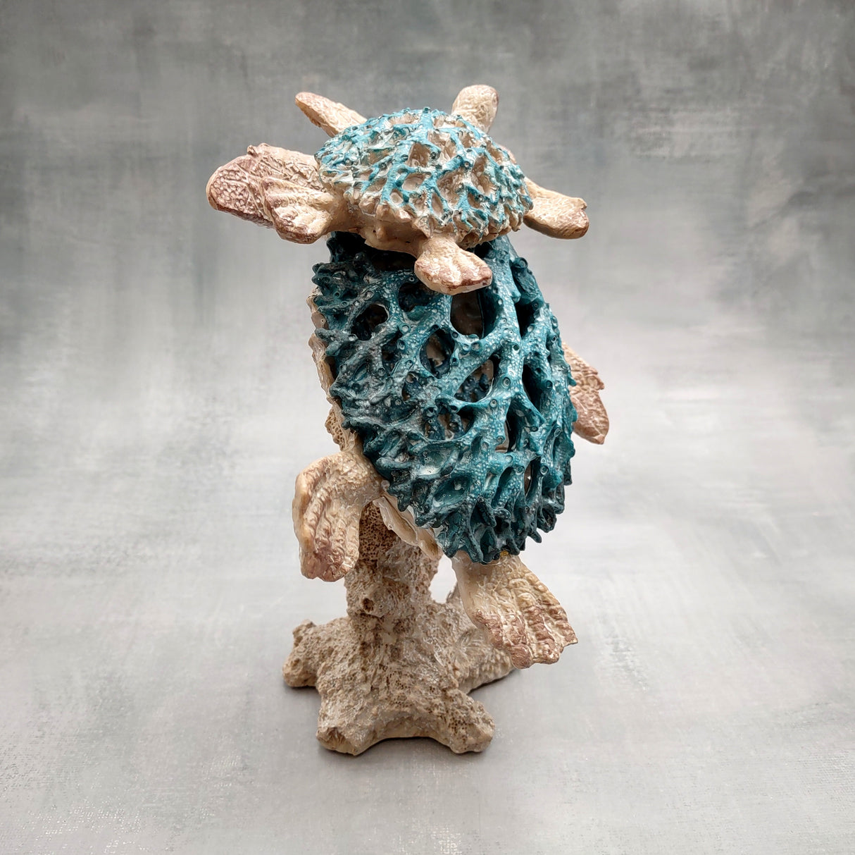 Sea Blue Mom & Baby Sea Turtles on Coral Figure (1 figure approx. 8+ inches tall) Blue Grey Sea Turtle Pair Figure for coastal home decor!