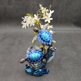 Two Blue Sea Turtles Swimming Sculpture (1 figurine approx. 7+ inches tall) Resin Sea Turtle Pair for coastal home decor & collectibles!