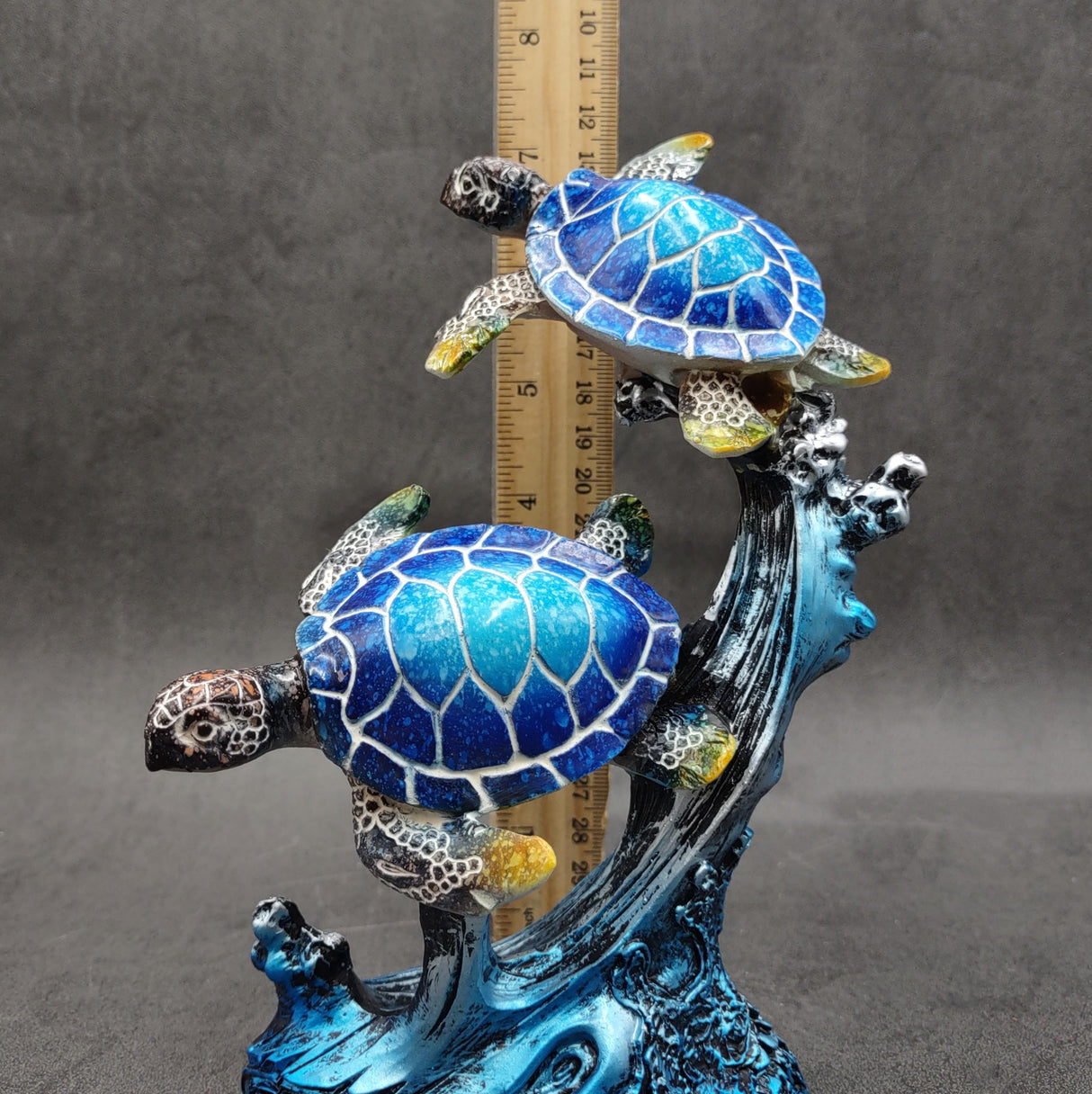 Two Blue Sea Turtles Swimming Sculpture (1 figurine approx. 7+ inches tall) Resin Sea Turtle Pair for coastal home decor & collectibles!