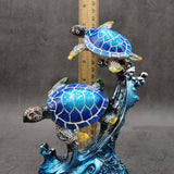 Two Blue Sea Turtles Swimming Sculpture (1 figurine approx. 7+ inches tall) Resin Sea Turtle Pair for coastal home decor & collectibles!